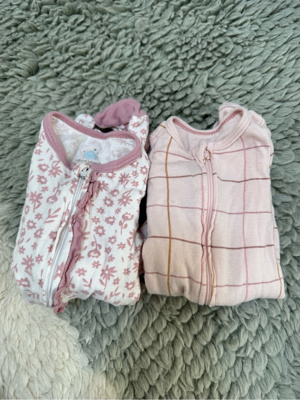 cloud island Pink and White Baby Footie Sleepers (2-Pack)